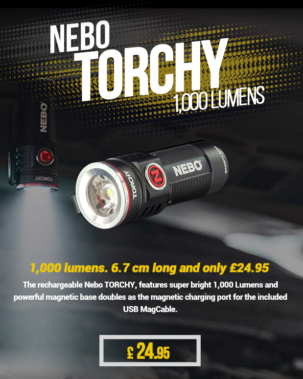 The rechargeable Nebo Torchy features a super bright 1,000 lumen output with a powerful magnetic base doubling as the magnetic charging port for the USB cable included. It's only 6.7cm long, and a great price.